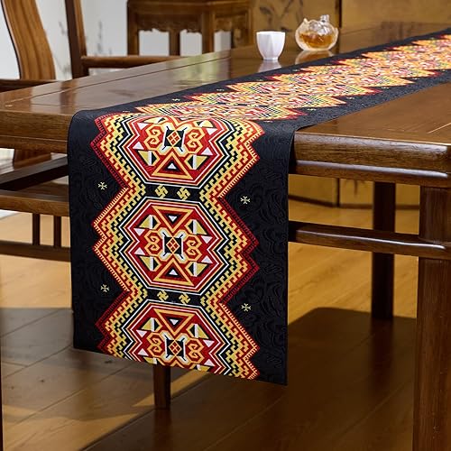 Camino de mesa bohemio de 118 pulgadas extra largo para Acción de Gracias, Navidad, decoración del hogar, camino de mesa de granja, color negro,