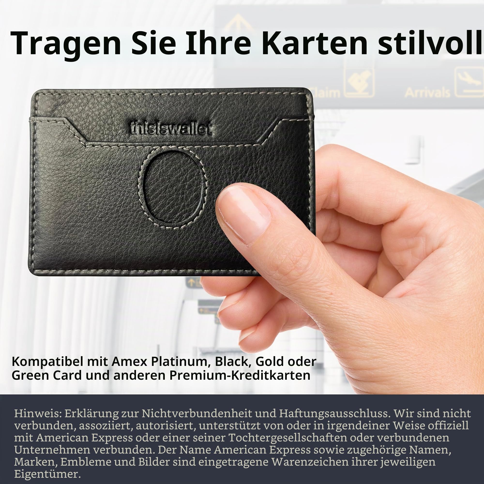 Minimalistische Geldbörse für 2 Karten für Damen & Herren – Echtes Leder Ultra Dünn Schwarz Kreditkartenetui – Kompatibel mit American Express Platinum