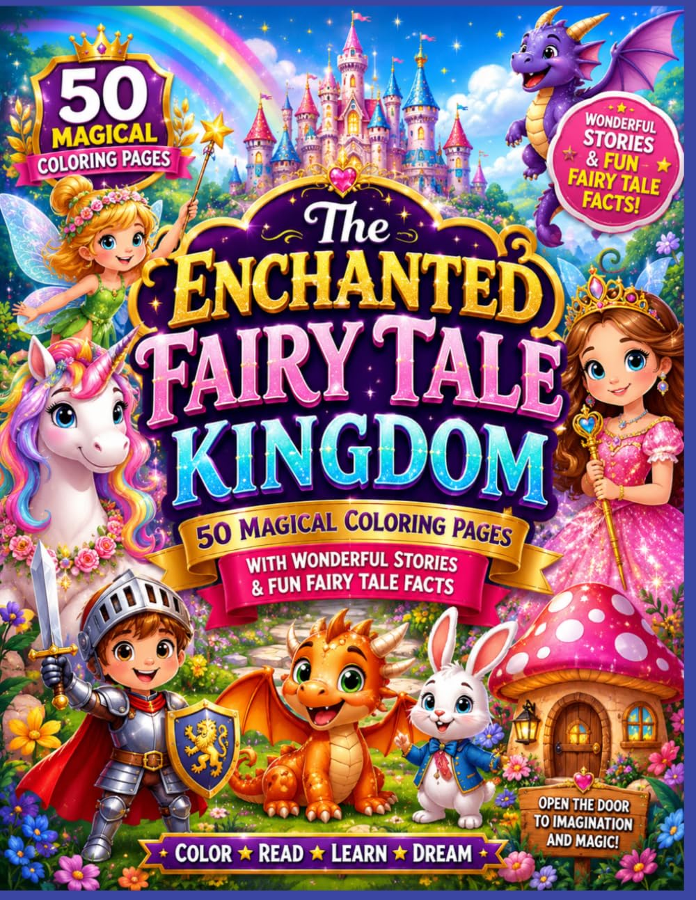 The Enchanted Fairy Tale Kingdom: 50 Magical Coloring Pages with Wonderful Stories & Fun Fairy Tale Facts