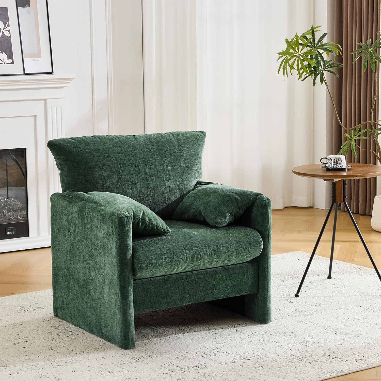 Chenille Oversized Armchair, Pillows-top Armrests Accent Chair for Bedroom, Living Room, Upholstered Chair Sofa Couch, Comfy Modern Armchair, Single Sofa Chair, Beige