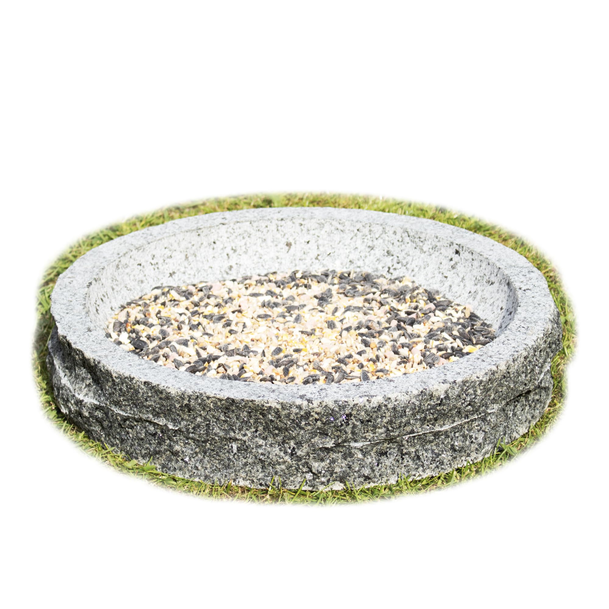 Large Granite Bird Bath Round 10kg 35x8cm Rustic Stone Heavy Duty Seed Feeder