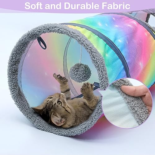 Miniatura 3 de Túnel para gatos, túneles de 2 vías para gatos de interior con 2 bolas de juguete, cueva para gatos Peekaboo, tubos plegables y túneles para gatos,