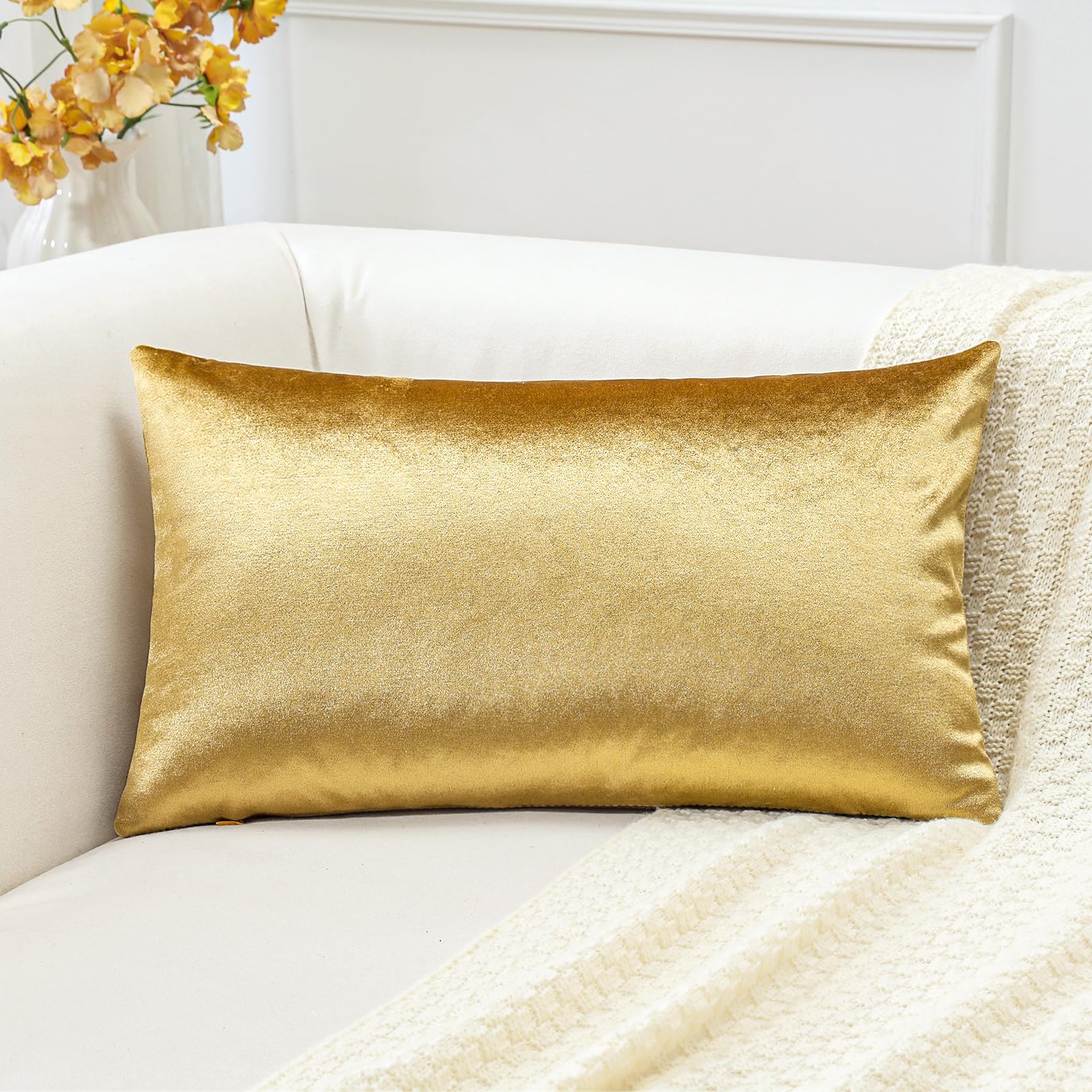 Artscope Luxury Velvet Cushion Covers Super Soft Decorative Throw Pillow Covers Case Lumbar Cushion Cases for Sofa Couch Bedroom Car Decor 30x50cm Shiny Gold