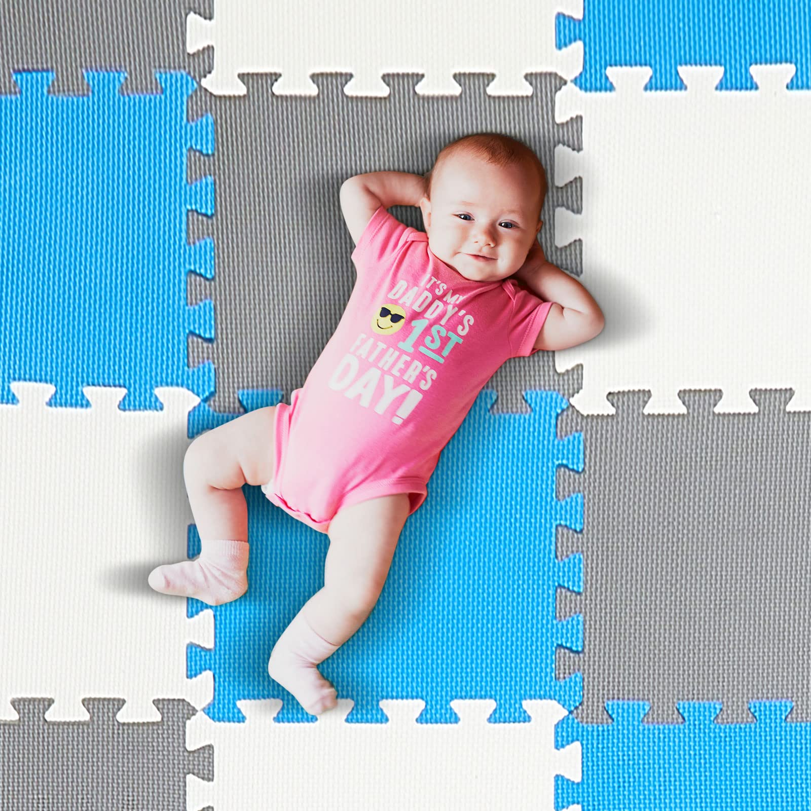 Photo 1 of 36 Tiles Interlocking Puzzle Floor Foam Mat White, Grey, Blue