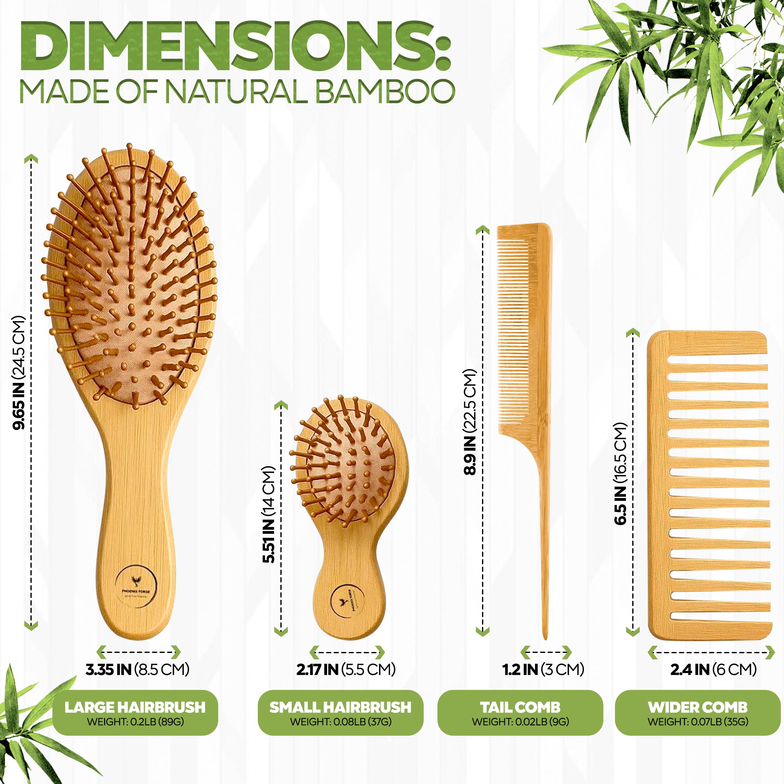 Phoenix Forge Bamboo Hairbrush and Comb Set-Pain-Free Detangling Hair Brush for Curly & Thick Hair - Image 2