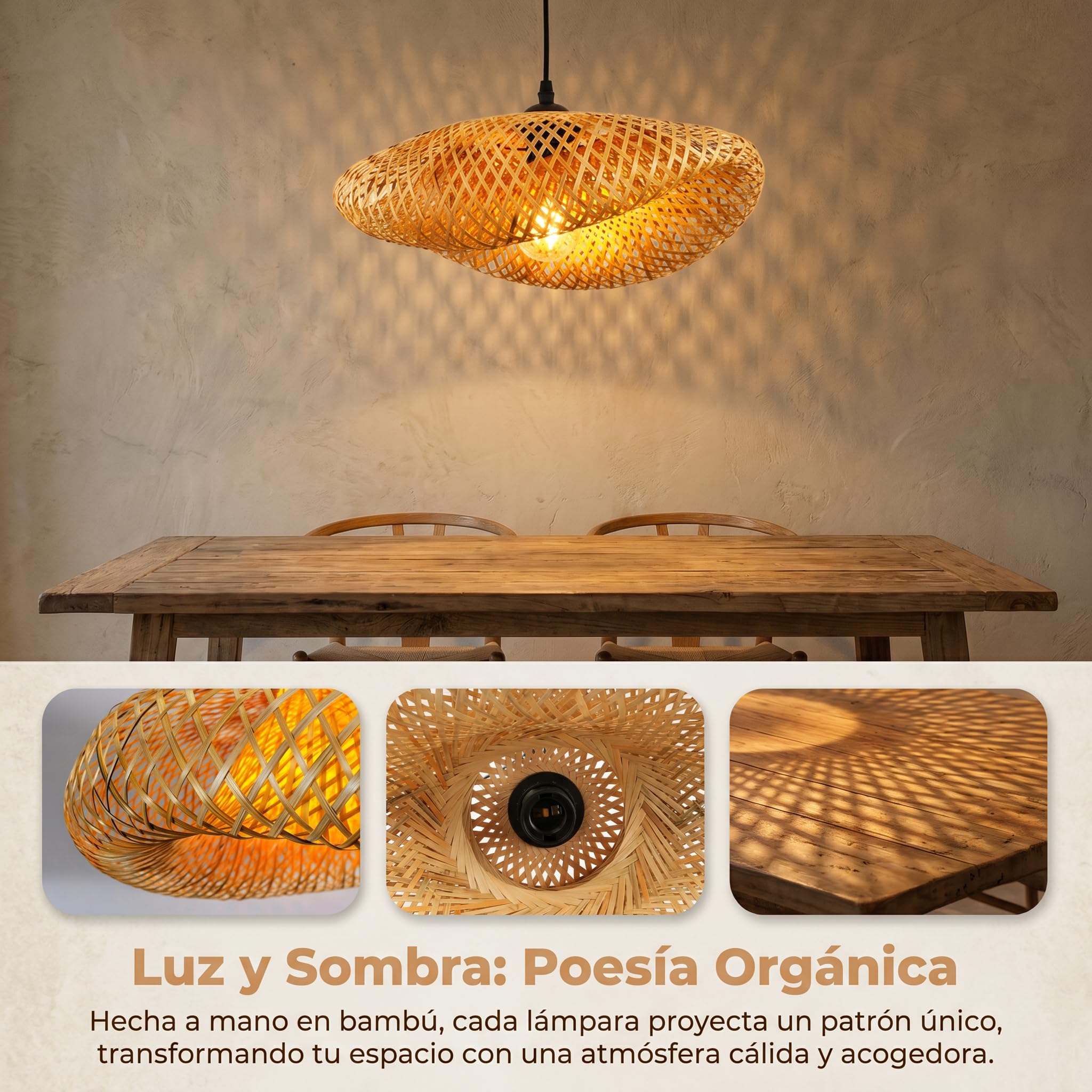 BARCELONA LED Lampada Sospesa Rattan Vimet con Spina E27