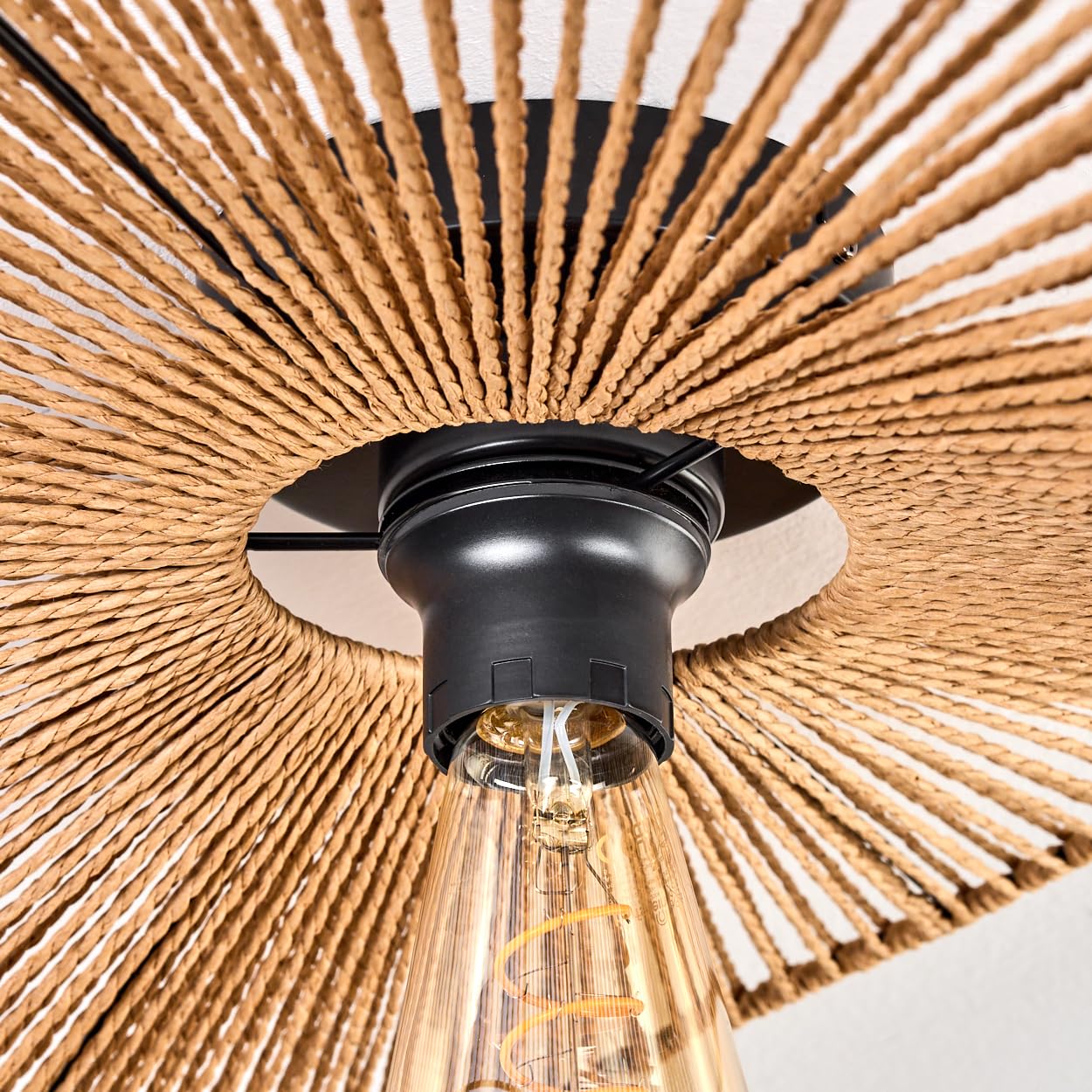 HOFSTEIN Elsa lampa sufitowa, lampa sufitowa wykonana z metalowej/papierowej siatki w kolorach czarnym/naturalnym, stylu boho z efektem świetlnym na suficie, E27, jadalnia, salon, sypialnia