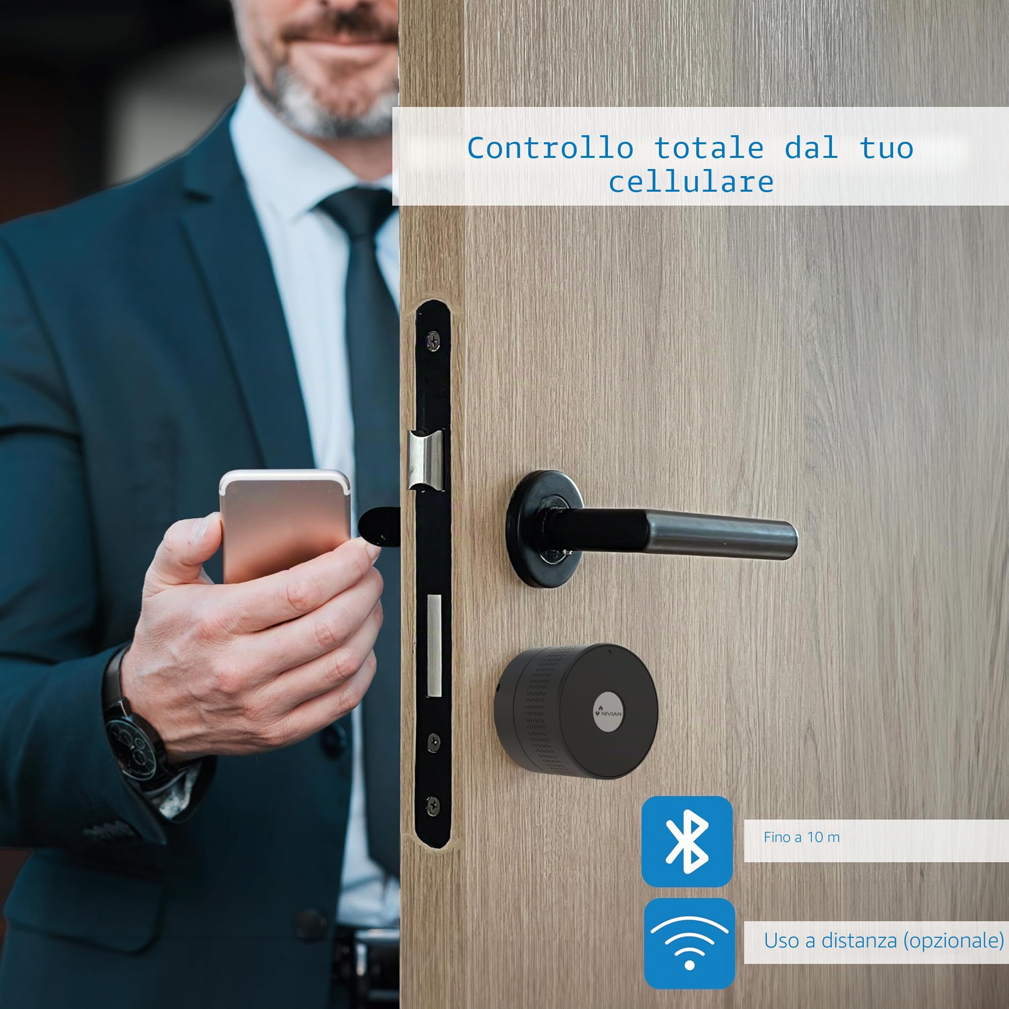 Nivian Serratura Smart Bluetooth- Smart lock con accesso remoto e apertura senza chiave- Creazione di chiavi virtuali per gli ospiti - Funzione di chiusura automatica per proteggere la casa