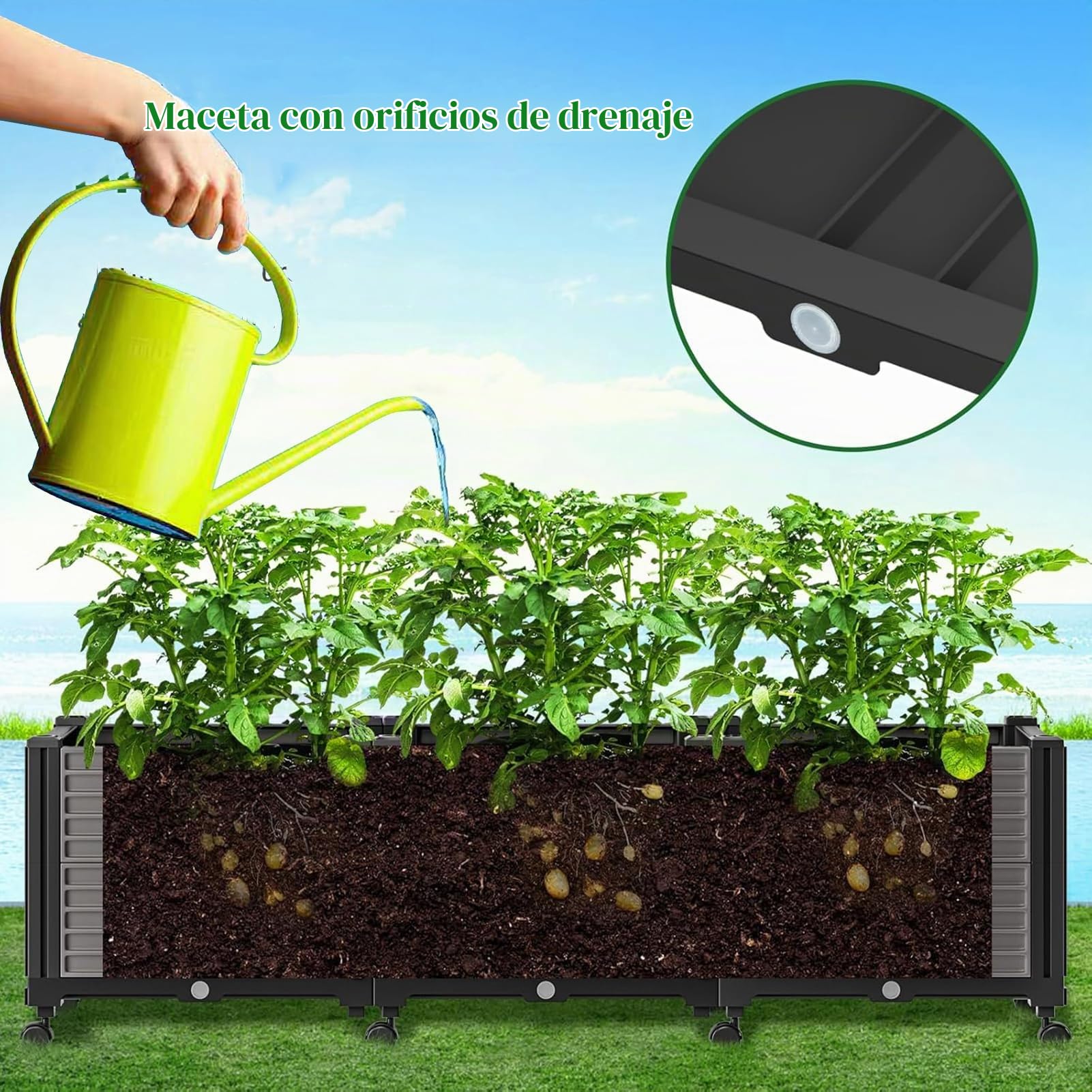 Jardinera 3 Piezas con Enrejado, 120x40x193cm, Macetero Alto de PP Resistente con Ruedas Bloqueables y Agujeros de Drenaje, para Plantas Trepadoras en Balcón, Terraza o Jardín, Marrón