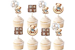 36 PCS Baby Shower Bear Cupcake Toppers - Blue, Adorable Baby Animal Party Supplies