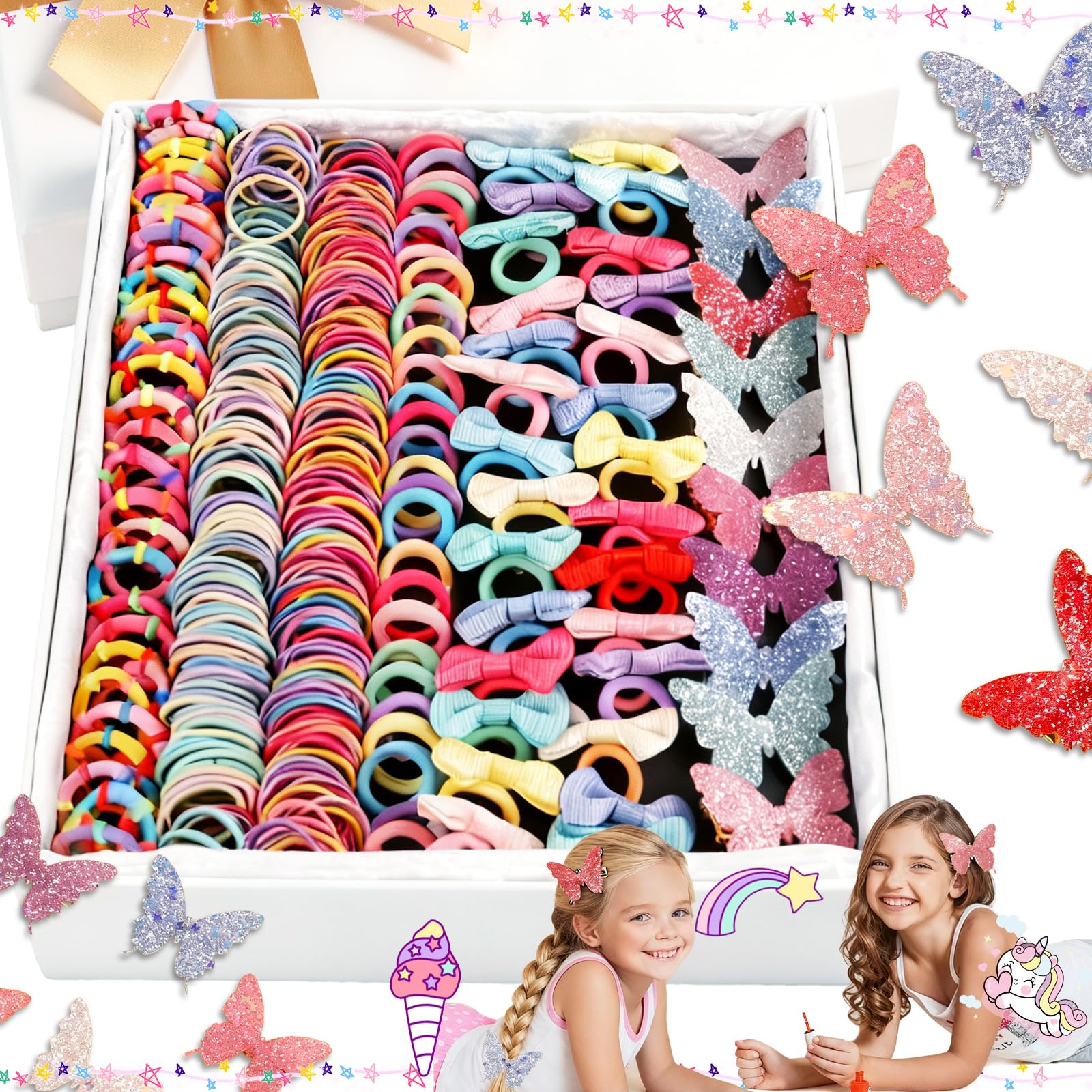 SoundZero 287 Pieces Girls Hair Elastics Ponytail Holder Gift Set, Beautiful Girls Hair Elastics, Ponytail Accessories Set for Girls