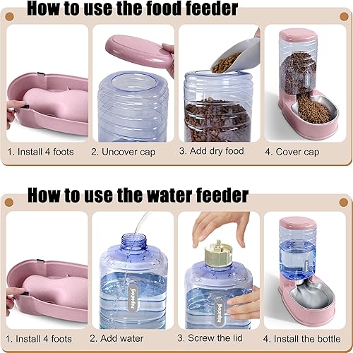 Miniatura 6 de Comedero automático de acero inoxidable para mascotas pequeñas y medianas alimentador automático de alimentos y bebedero de acero inoxidable de 3.8