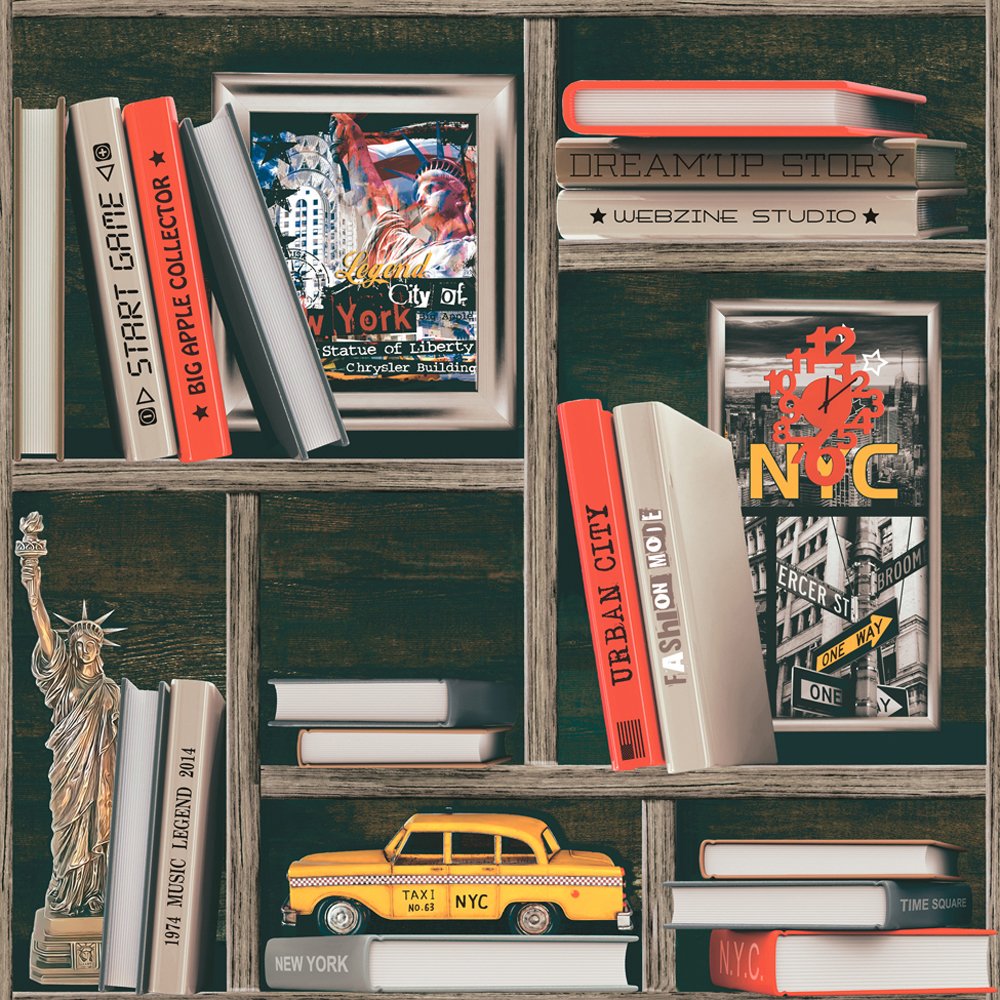 Muriva 577008 Novelties NY Bookcase Wallpaper Roll -