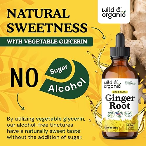 Miniatura 6 de Wild & Organic Gotas de extracto de raíz de jengibre, apoyo inmunológico y digestivo, suplementos líquidos de jengibre, tintura vegana, sin azúcar y