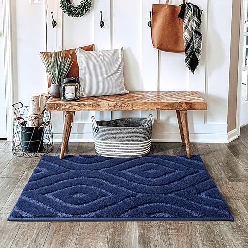 Miniatura 3 de DEXDE Alfombras de baño azules bohemias, antideslizantes, geométricas, de lujo, suaves, lavables, para baño, ducha, cocina, entrada, decoración