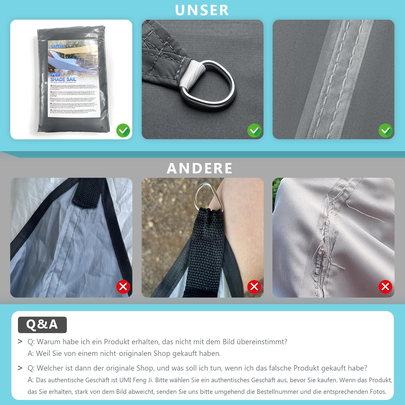 UMI Sonnensegel Wasserdicht 4x4x4m Dreieckig Sonnenschutz Wetterschutz PES Polyester Segel Baldachin 95% UV Schutz mit Seilen für Garten Balkon Terrasse- Anthrazit