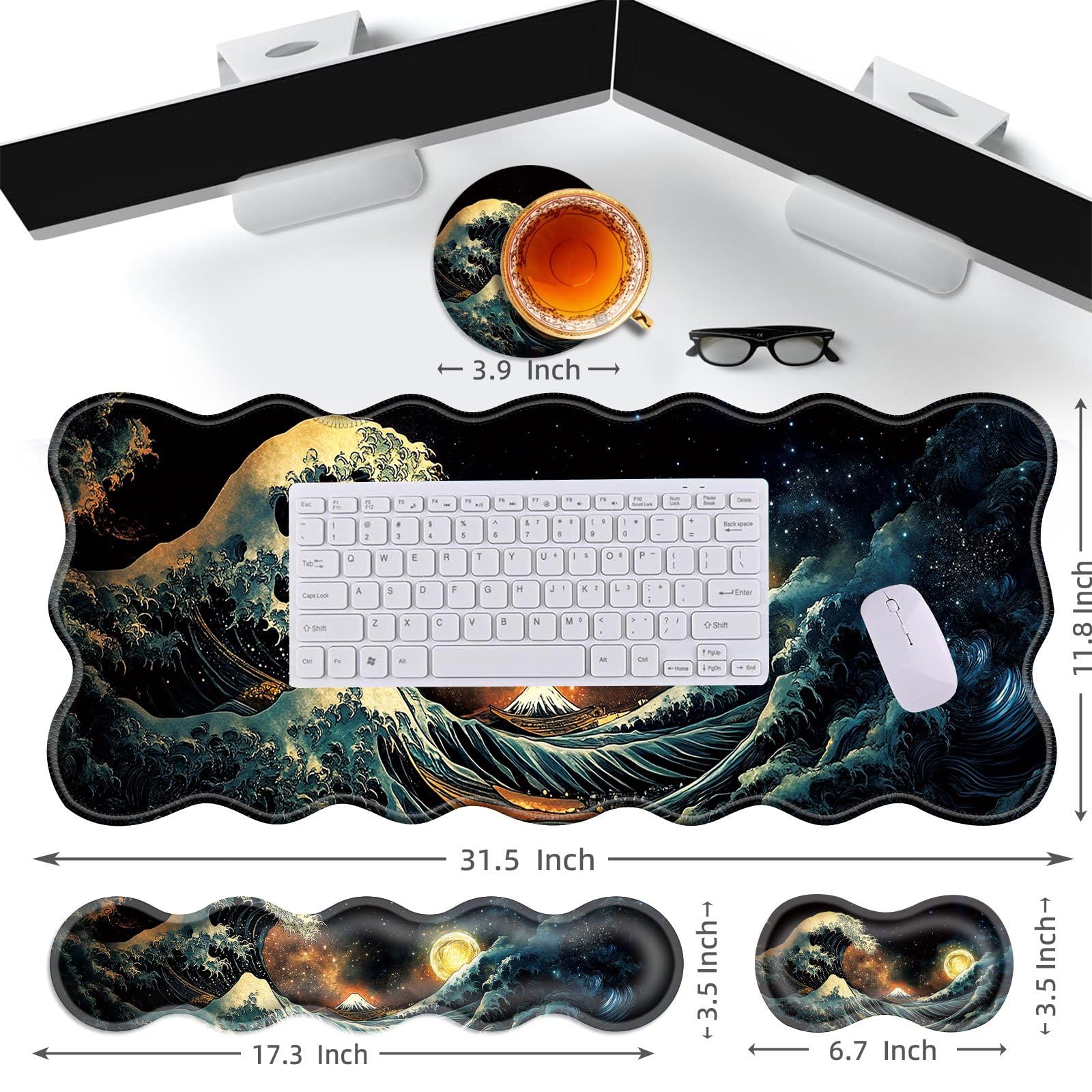 Alfombrilla de mouse grande para juegos, almohadilla reposamuñecas para teclado y soporte de muñeca, borde cosido, base extendida, antideslizante, alfombrilla de escritorio de espuma