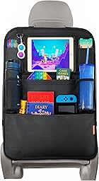 Car Seat Organiser - Kids Back Seat Organiser, Storage Pockets, Screen Holder, Black, 1 Pack