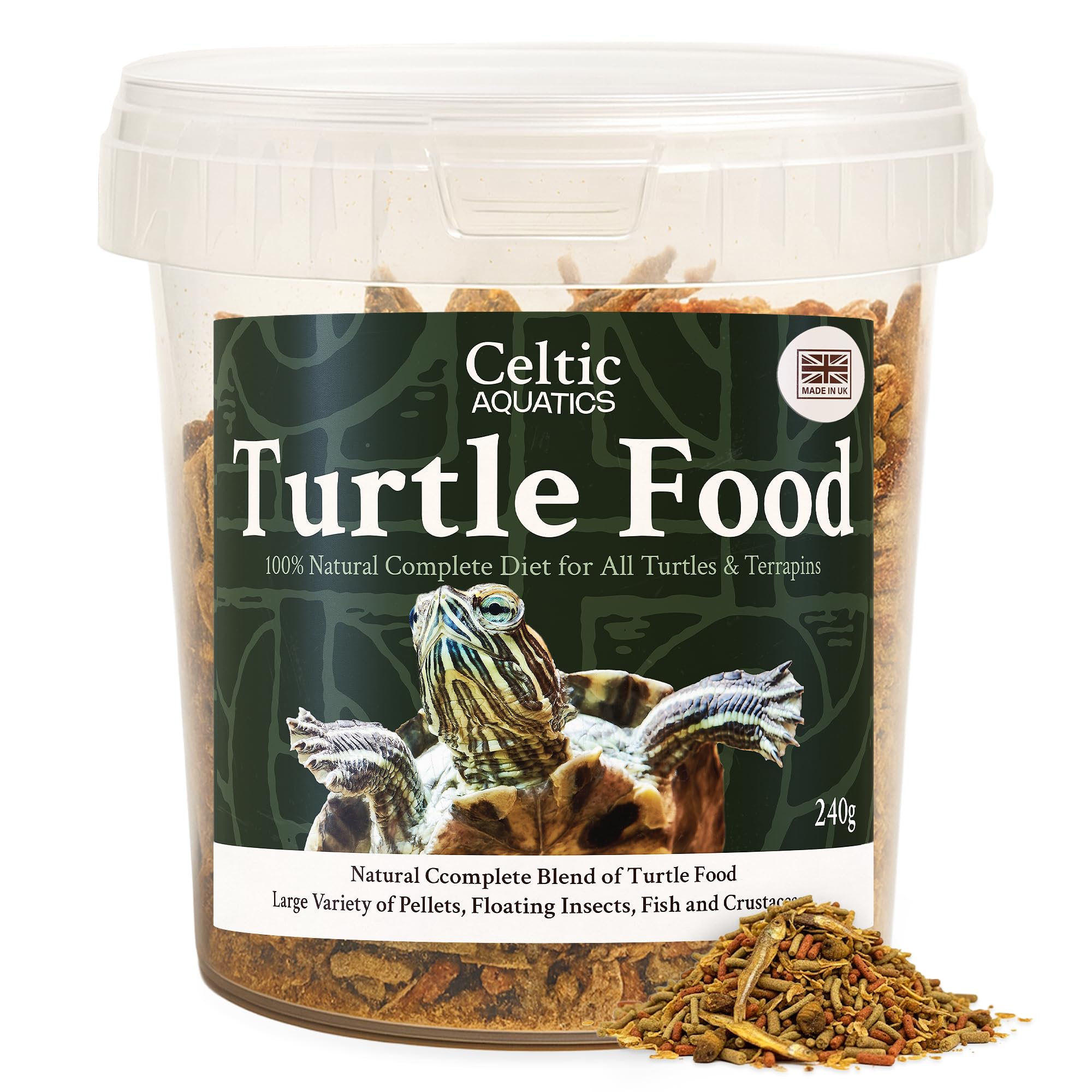 Turtle Food 1 Litre Tub (240g) | Floating Terrapin Food with Pellets, Insects & Fish | Complete Balanced Diet for Turtles & Terrapins