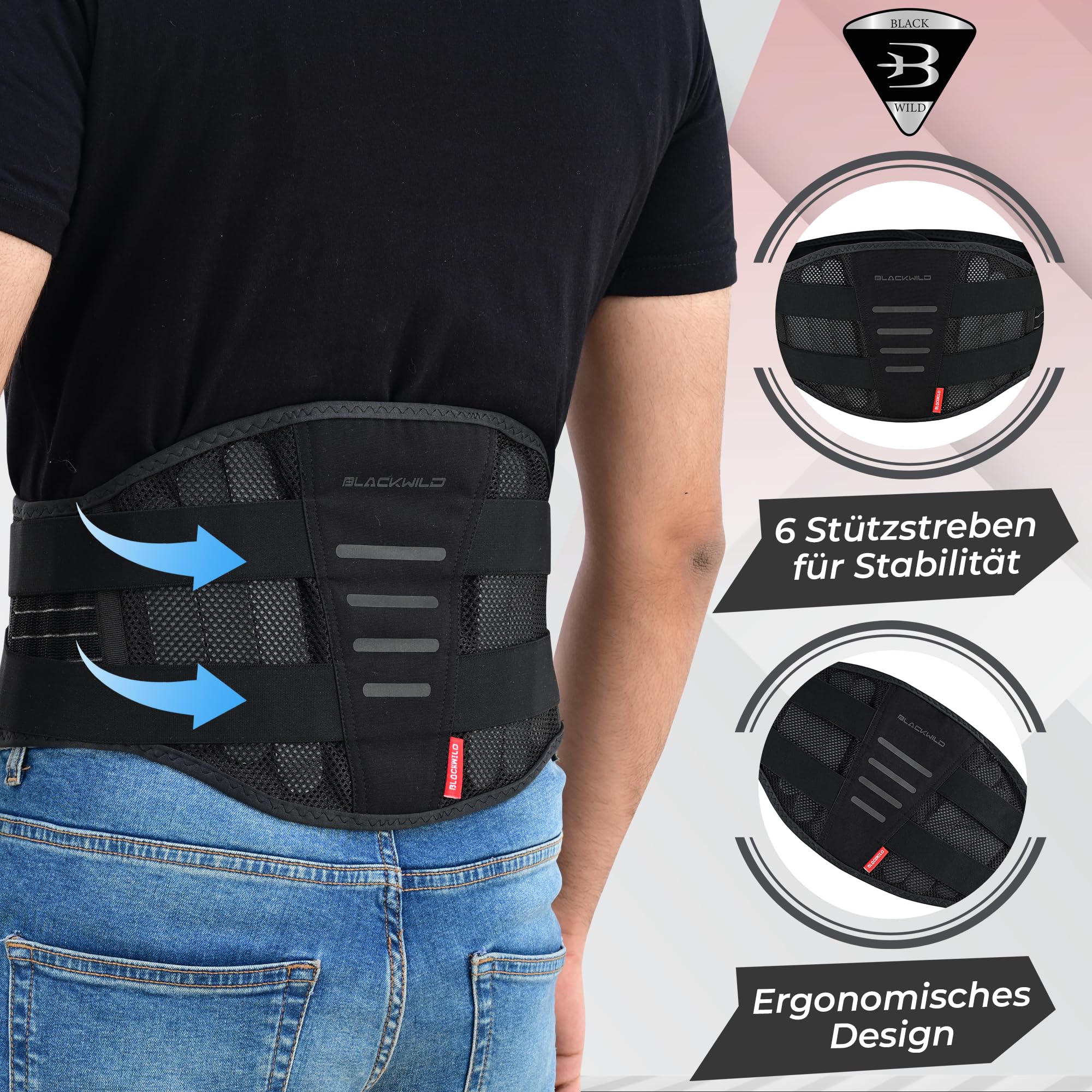 BLACKWILD Ceinture de soutien dorsal et ceinture de soutien lombaire pour homme et femme | Ceinture lombaire anti-transpiration pour perte de poids, soulagement de la douleur, correction de posture et