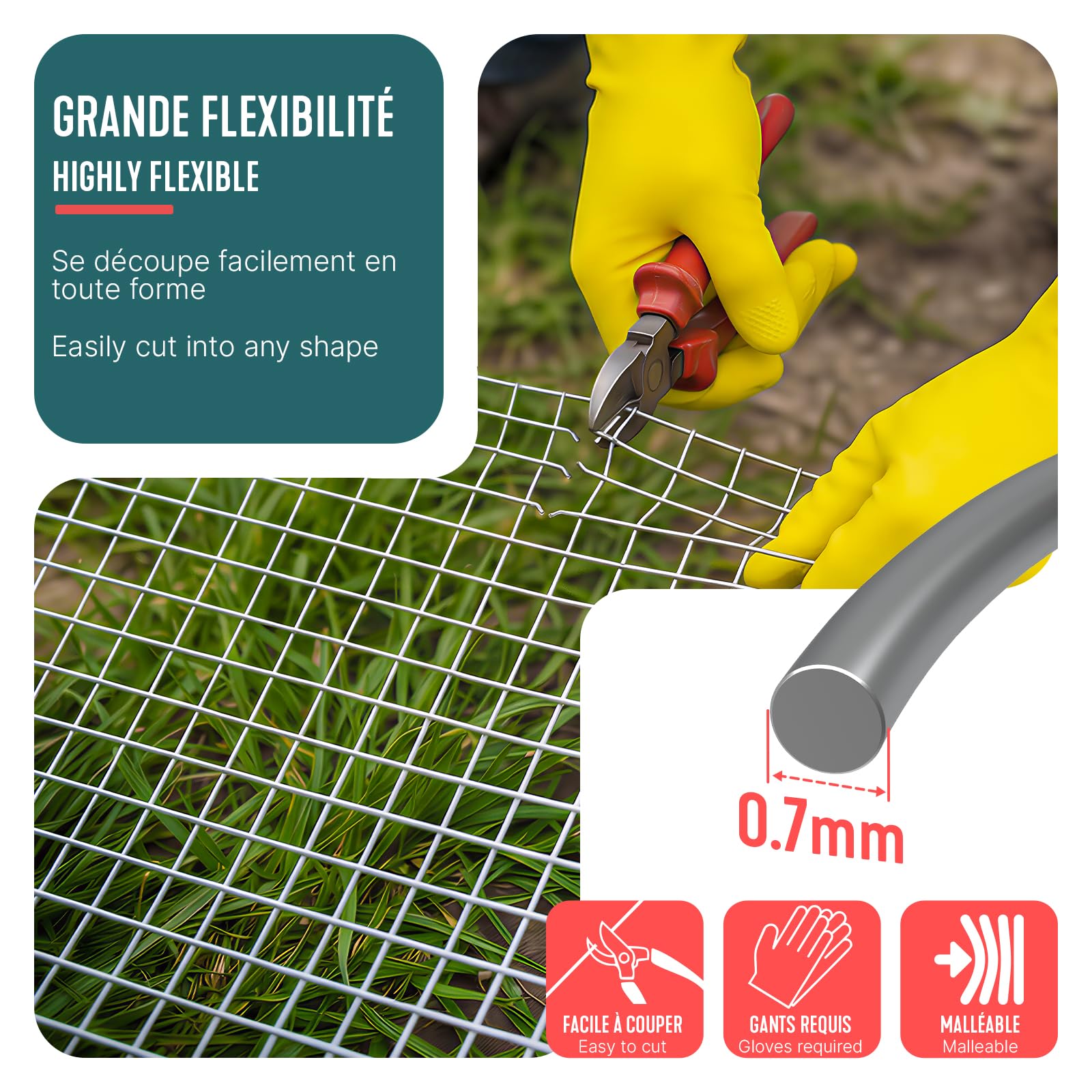 VOUNOT® Malla de Alambre Soldada Rollo de Malla Metálica Electrosoldada Galvanizado 100cm(H) x 25m(L) Agujero 13x13mm Ø Alambre 0,7mm Valla Gallineros para Jaulas de Conejos Jardín Roedores Pequeños