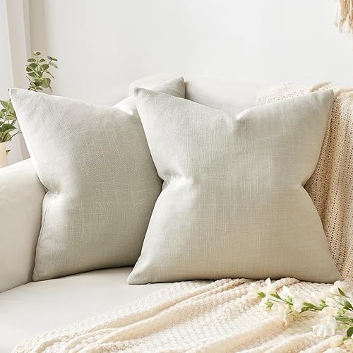 MIULEE - Juego de 2 fundas para cojín decorativo de yute de lino, lisas, cuadradas, para casa de campo, sofá, de 24 x 24 pulgadas, color marfil