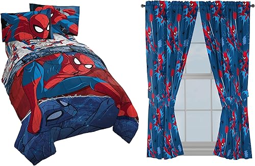 Jay Franco Marvel Spiderman Burst - Juego de ropa de cama individual y cortinas de Spidey Daze