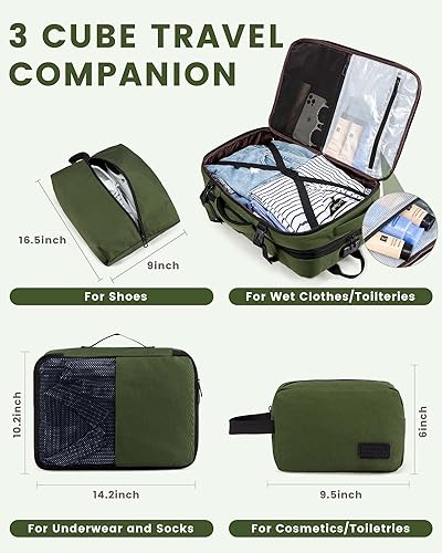 Miniatura 3 de LOVEVOOK Mochila de viaje grande de 50 L expandible de transporte aprobada por aerolíneas Verde Mochilas de viaje