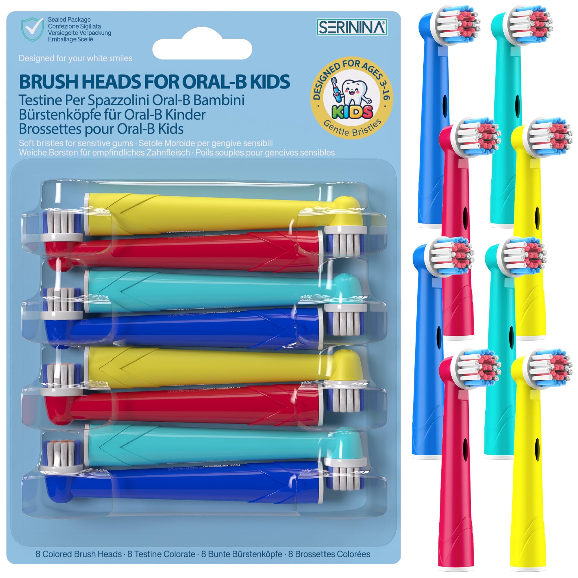 8 cabezales para Oral B Niños 3-16 años, Recambios Cepillo de Dientes Eléctrico Oral B Niños, Niñas, Kids, Junior - Certificados CE
