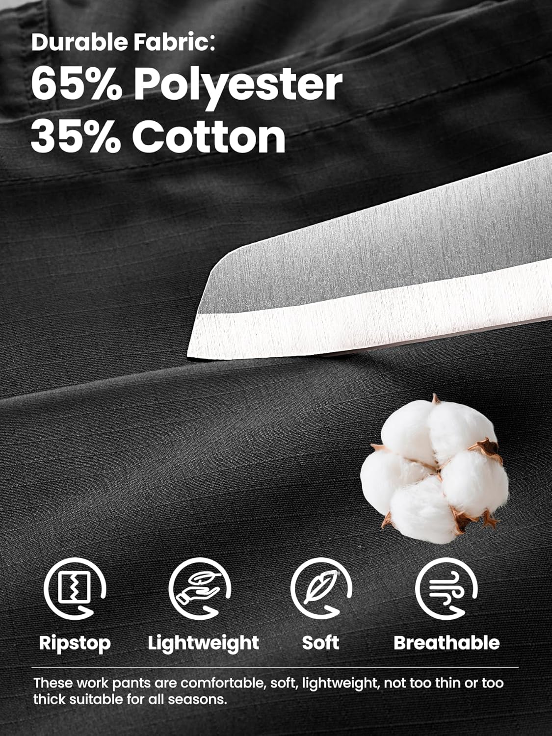 Men’s Tactical Pants Ripstop Waterproof Cargo Work Pants 8 Pockets for Hiking Woking Safari Construction Pants - Image 4