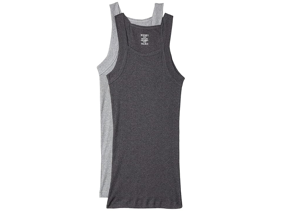 2(X)IST 2-Pack ESSENTIAL Square-Cut Tank (Charcoal Heather/Grey Heather) Men's Underwear INTERNATIONAL SHIPPING