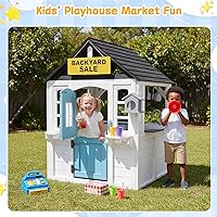 Vista 2 de Casa de Juegos de Madera para Niños con Fregadero de Cocina, Buzón y Timbre Funcional, Casa de Juegos para Niños al Aire Libre con Puerta Holandesa