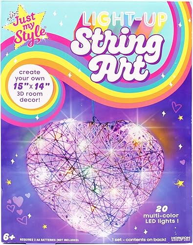 Just My Style Arte de cuerda iluminado, hace una linterna grande de corazón iluminada, 20 bombillas LED multicolores, manualidades para niñas y