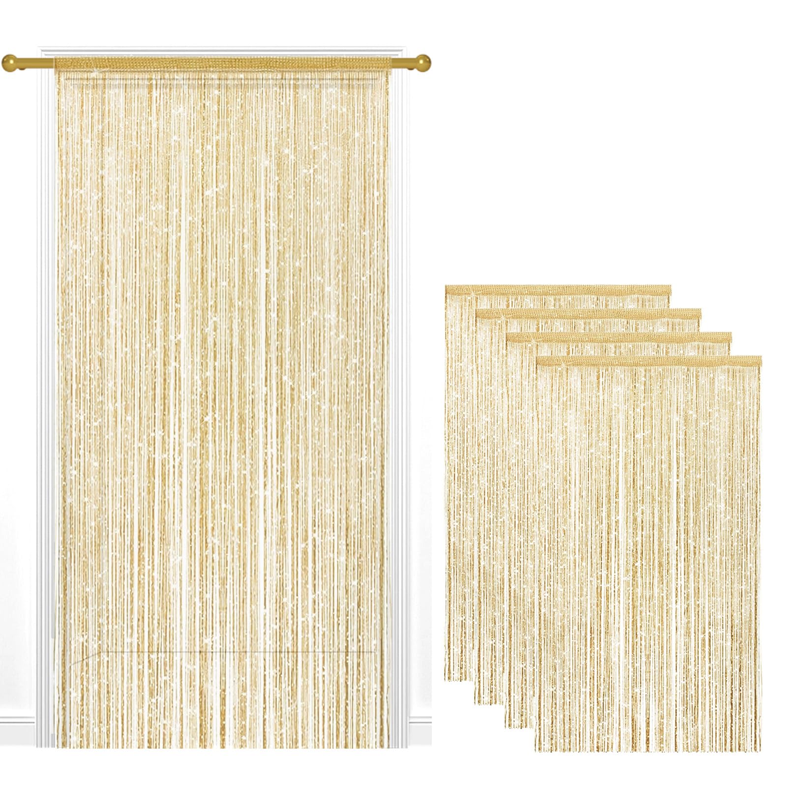 Bocguy 4 Pack String Door Curtains, 100 x 200 cm Glitter Fringe Panel Beige — image 1
