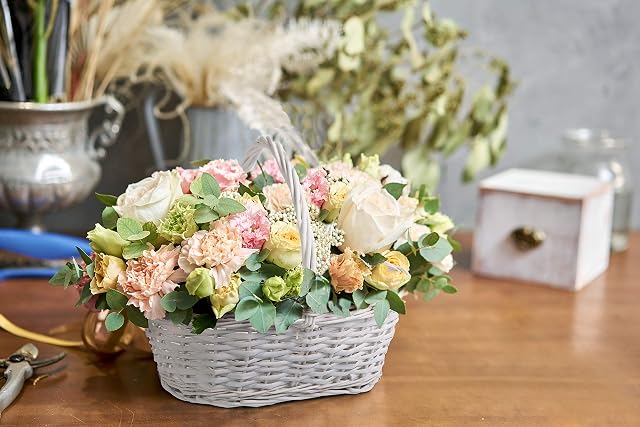 High Handle Wicker Hampers Retail Display Gift Hampers Storage Basket Box (White, 1)