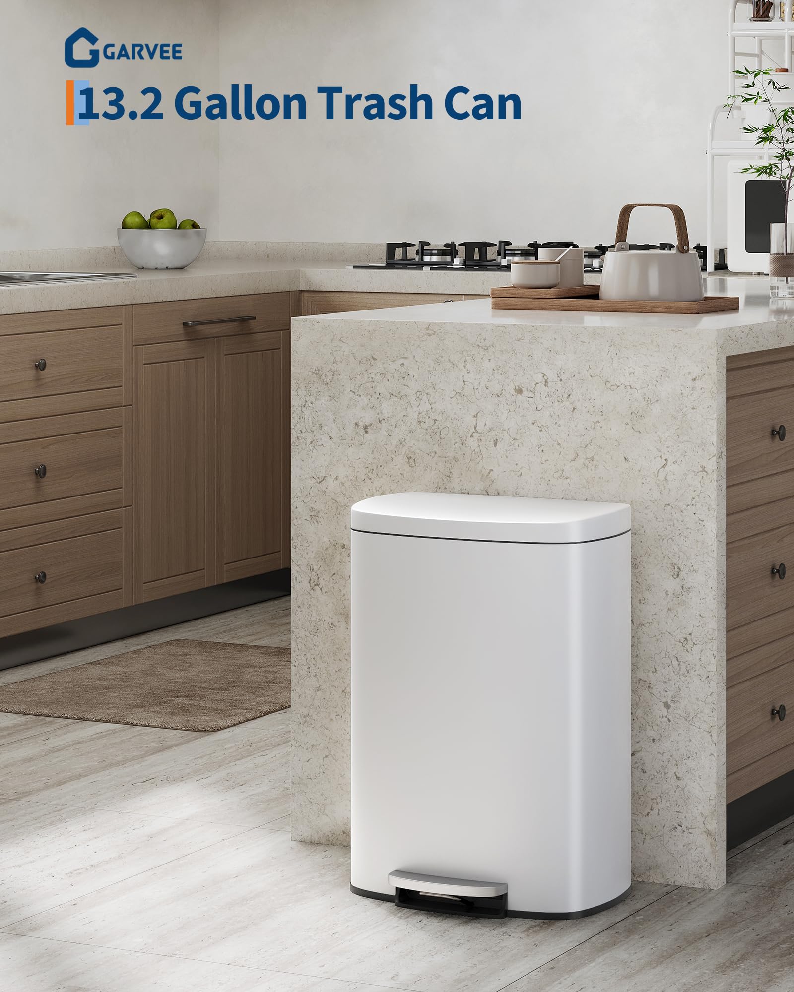 Edelstahl Mülleimer 50L mit Soft Close | 50L Tretmülleimer mit geruchsdichtem Deckel und herausnehmbarem Inneneimer. Ideal für Küche und Bad