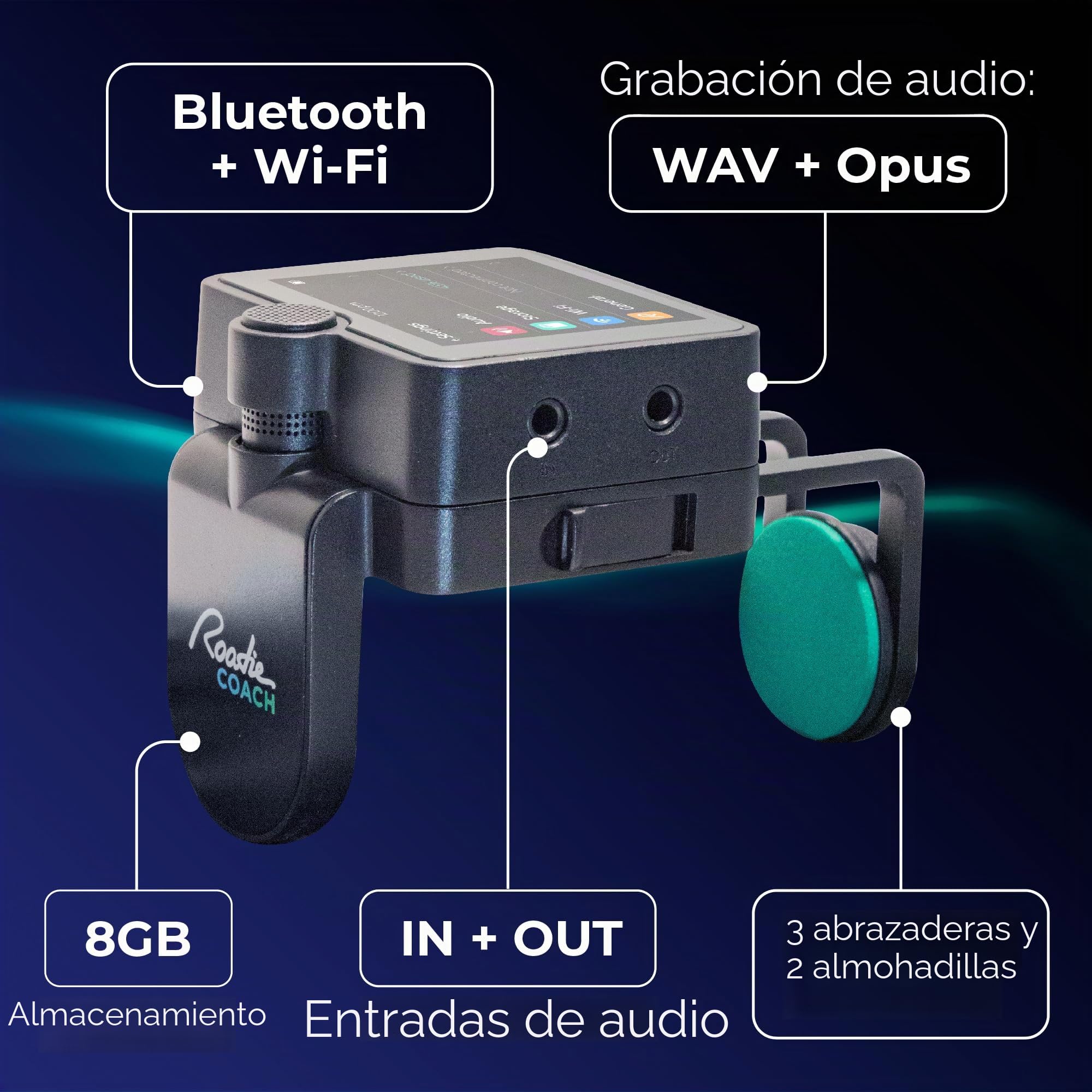 Roadie Coach Multi-Herramienta para Guitarra, Ukelele y Canto | Grabadora Portátil con Micrófonos Duales, Afinador, Controlador MIDI, Retroalimentación AI sobre Rendimiento