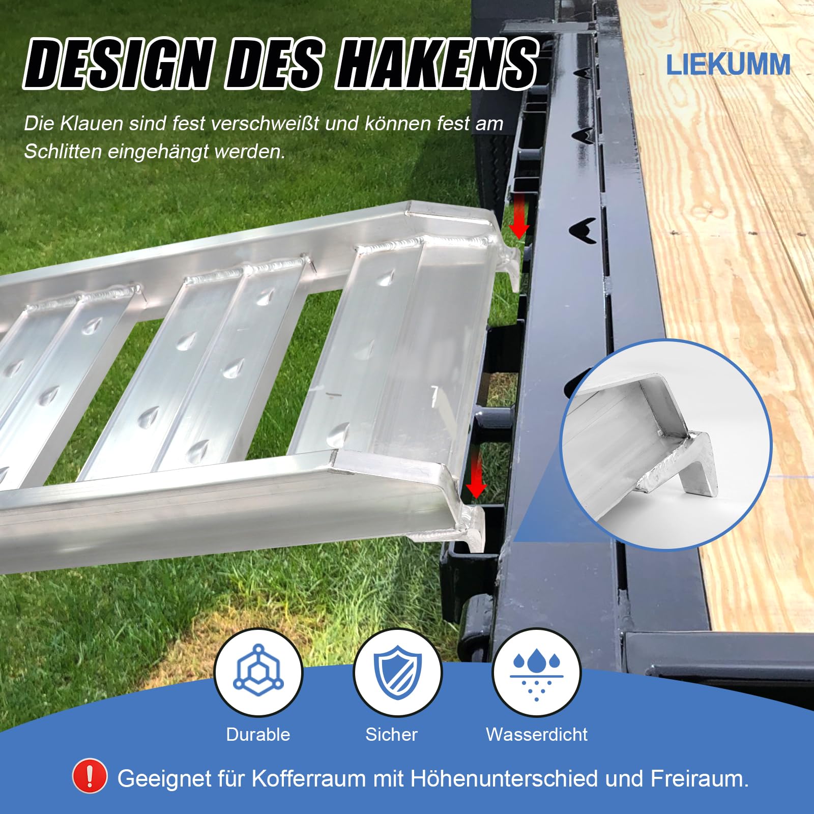 LIEKUMM 2X Auffahrrampe 182 x 34 cm, 1000kg Tragkraft Verladerampe | Auffahrrampe für Anhänger, Laderampe für Auto, Garage, Elektromotorrad, ATV, Quad, PKW, Werkstatt, Lager