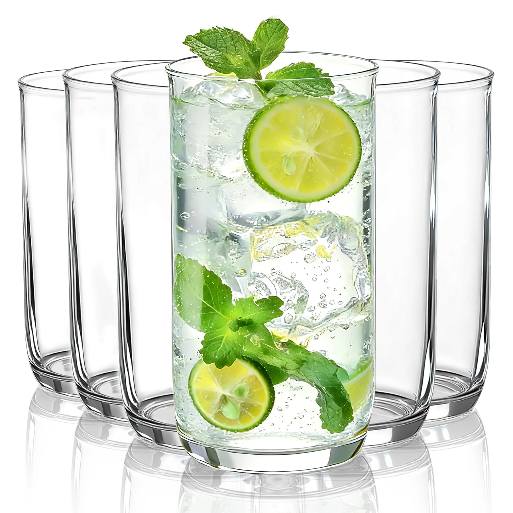 HOMQUEN 14oz Highball Glasses 6pcs Drinking Glasses PET Clear Plastic Water Glasses Beer Glasses Iced Coffee Glasses Ideal