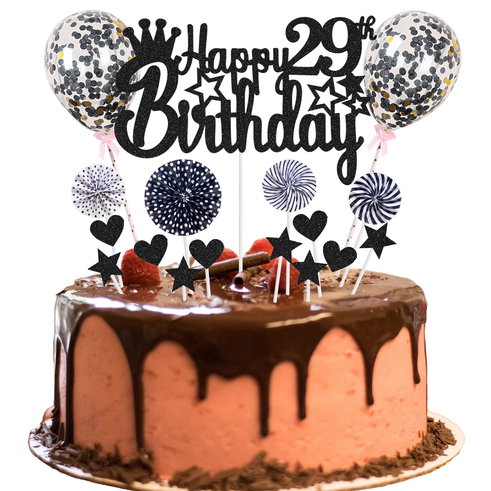 1 decorazione per torta Happy 29th compleanno glitter nero Twenty Nine Cake Topper per torte, prost su 29 anni di decorazioni per feste