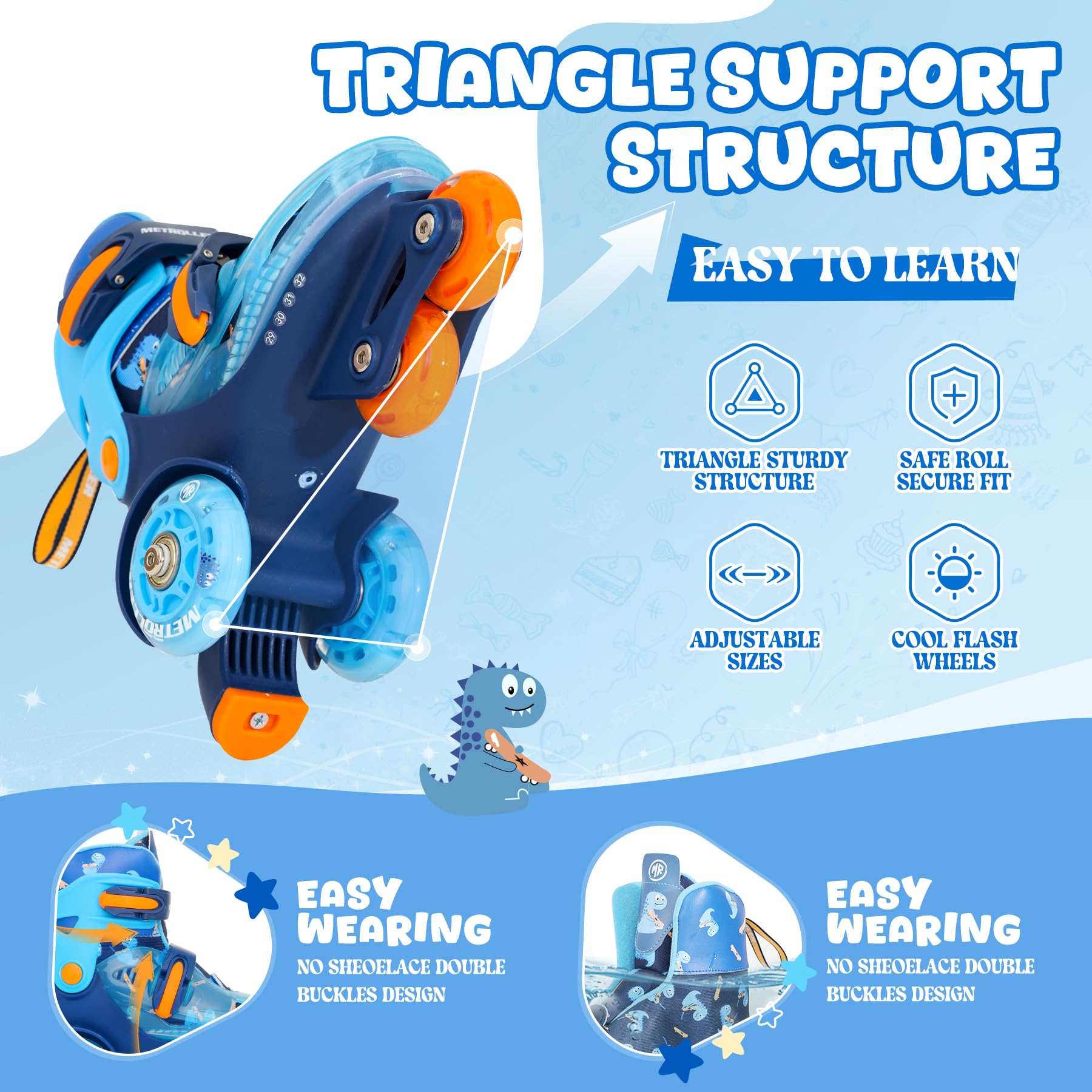 Patines de equilibrio ajustables para niños pequeños de 3 a 6 años, arcoíris, unicornio, dinosaurios, patines iluminadores para niñas y niños de 5 a 8 años, tipo de tres puntos, adecuados 5