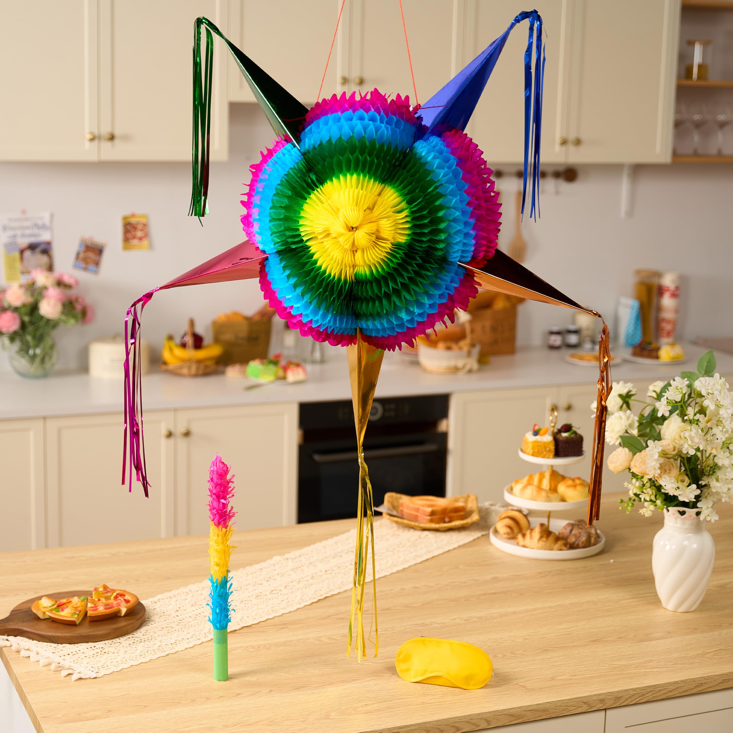 JOYIN Piñata de estrella grande de 33 pulgadas, piñata plegable para fiesta mexicana con vibrante centro de panal, decoraciones de fiesta coloridas tradicionales para el Cinco de Mayo, suministros de