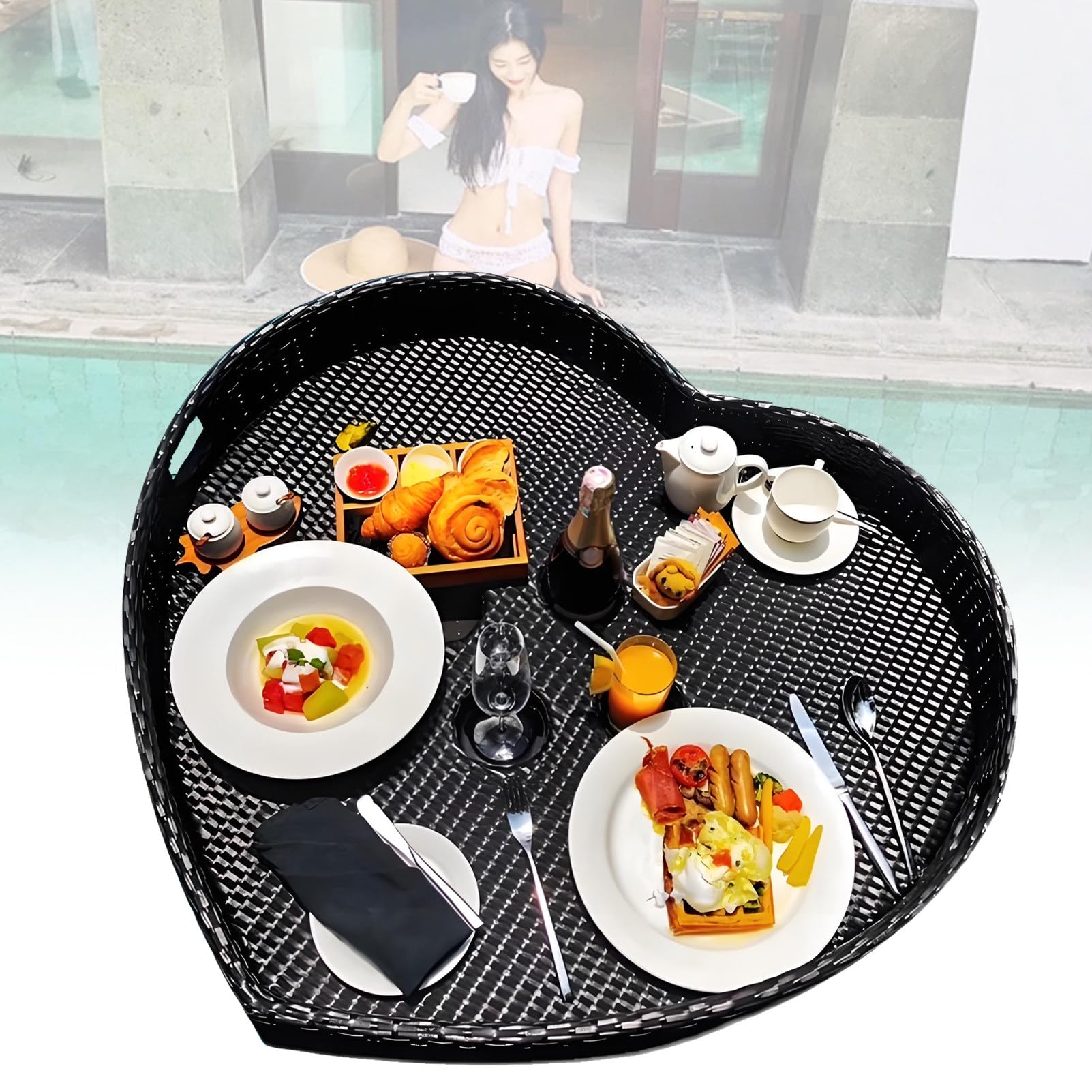 Plateau flottant de luxe pour piscine au design noir élégant de 80cm