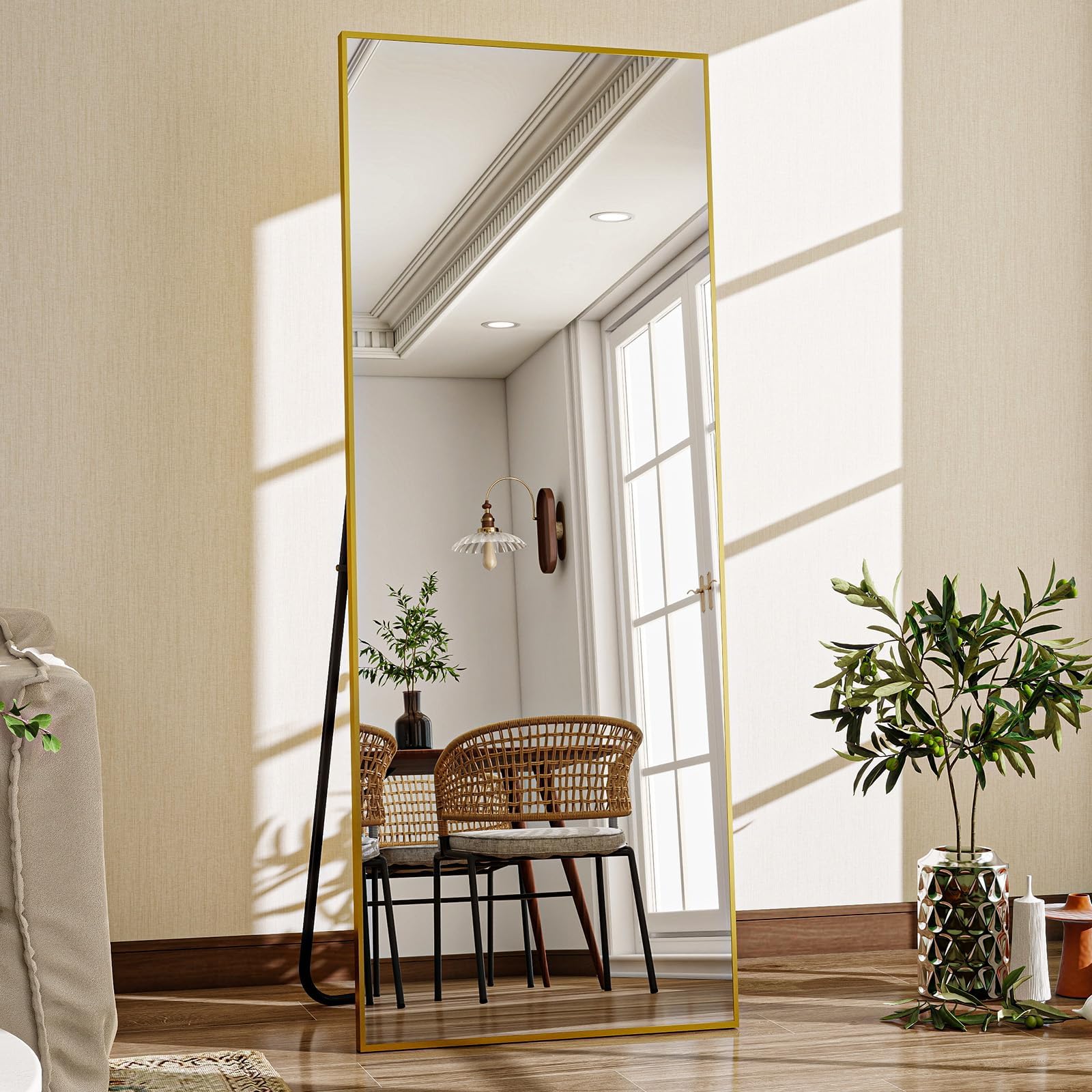 VooBang 68" x 22" Gold Full Length Mirror, Floor Body Mirror with Stand Aluminum Alloy Frame, Standing Hanging or Leaning for Bedroom Living Room