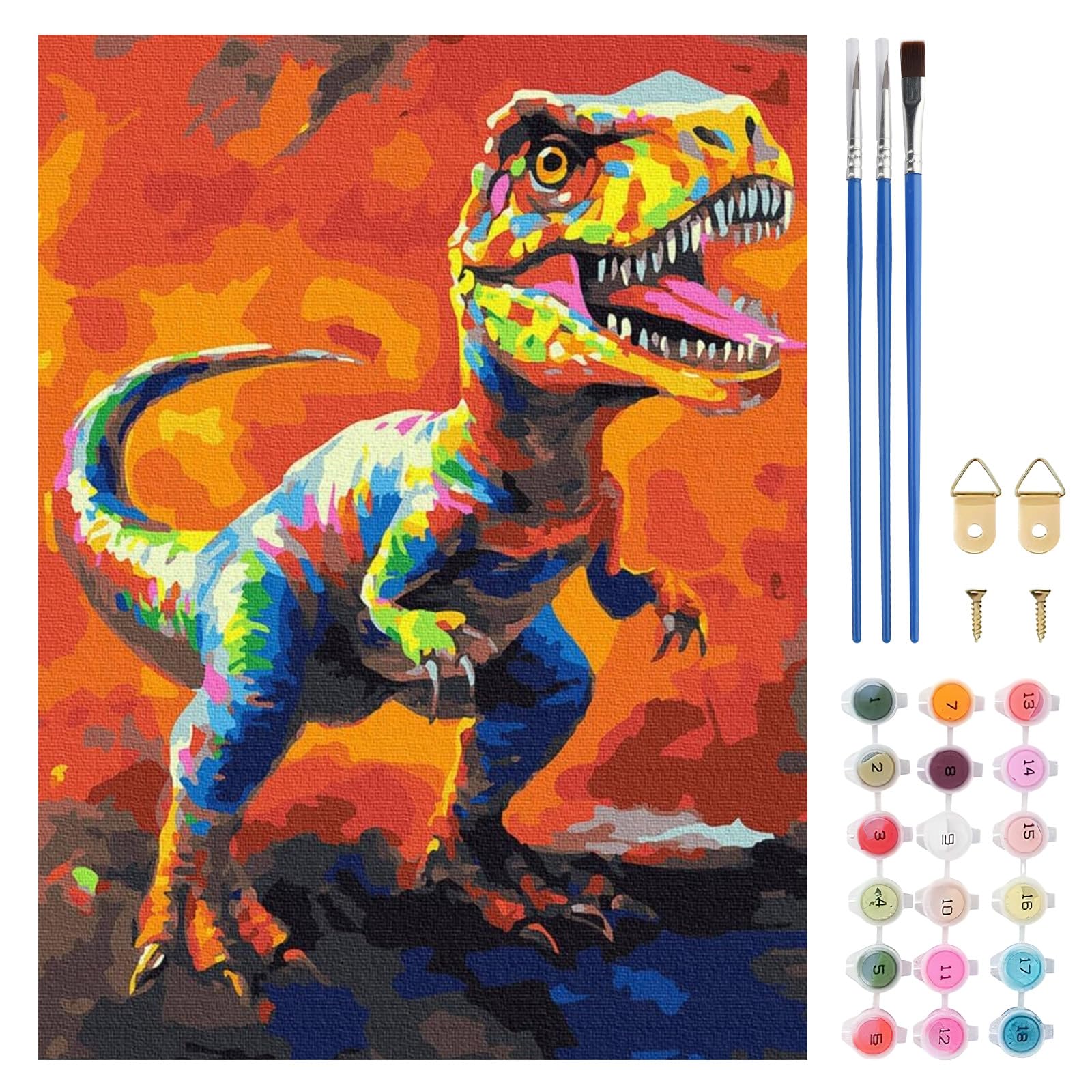 TLIOBLO Dinosaurs Paint by Numbers Kits for Adults, Adults Paint by Numbers on Canvas Kits Colorful Dinosaurs, Easy Acrylic Arts Beginners for Gifts Home Decor 30X40cm (Without Frame)