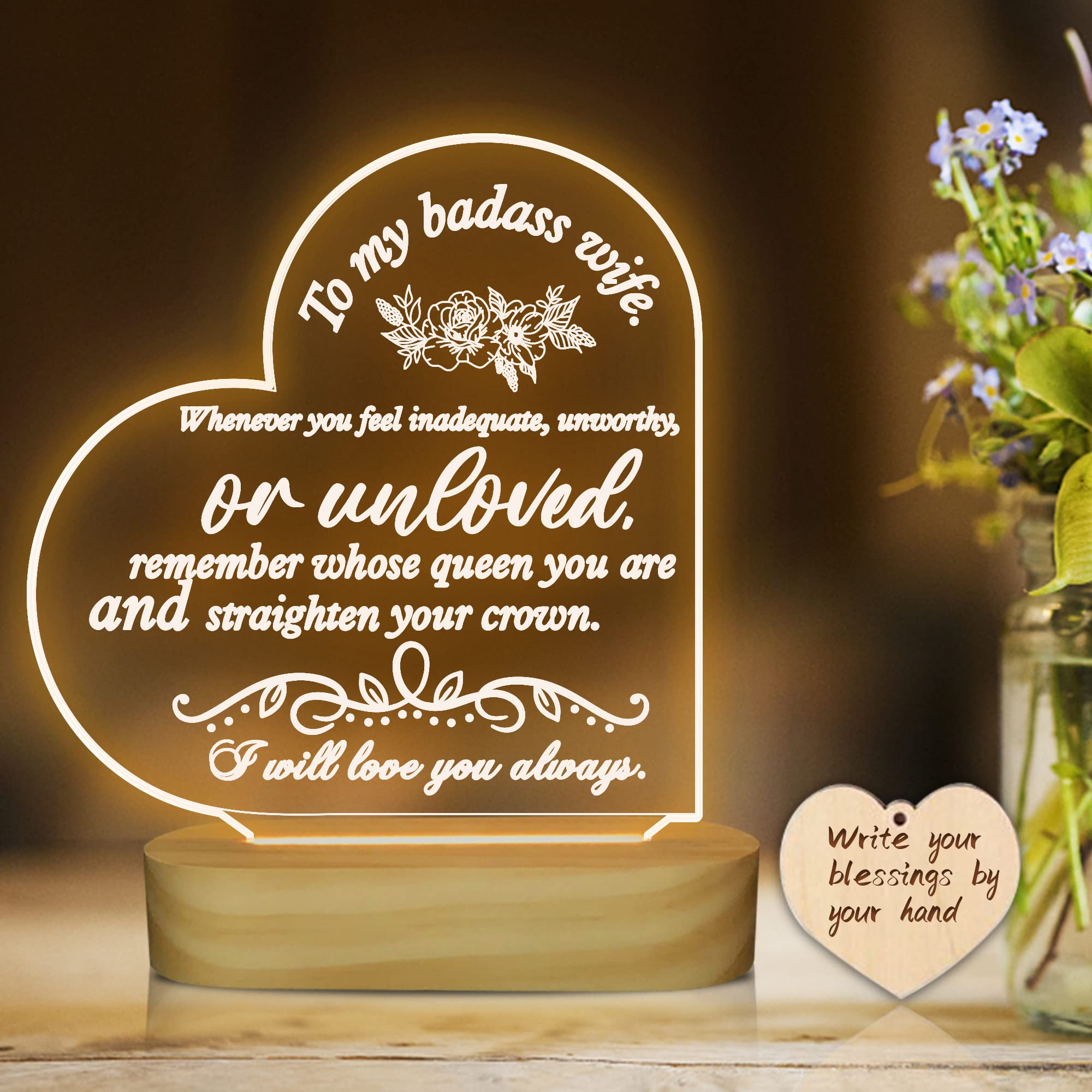 Gifts for Wife, I Love You 3D Illusion LED Night Light, Romantic Bedroom Decor from Husband, Funny Wedding Birthday Valentine's Day Anniversary Present from Lover