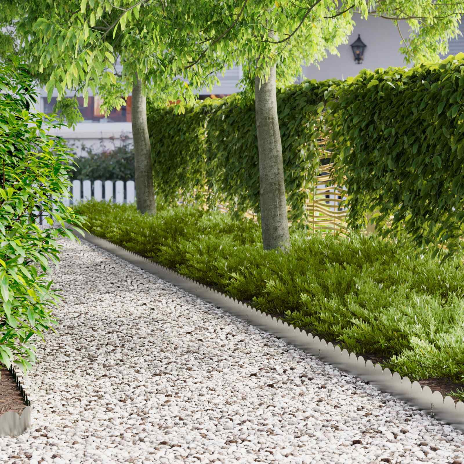 Ribete para césped de acero plateado, 50 unidades, 103 x 15 cm, con recubrimiento en polvo, borde flexible para césped, para bordear macizos, caminos de jardín y exteriores