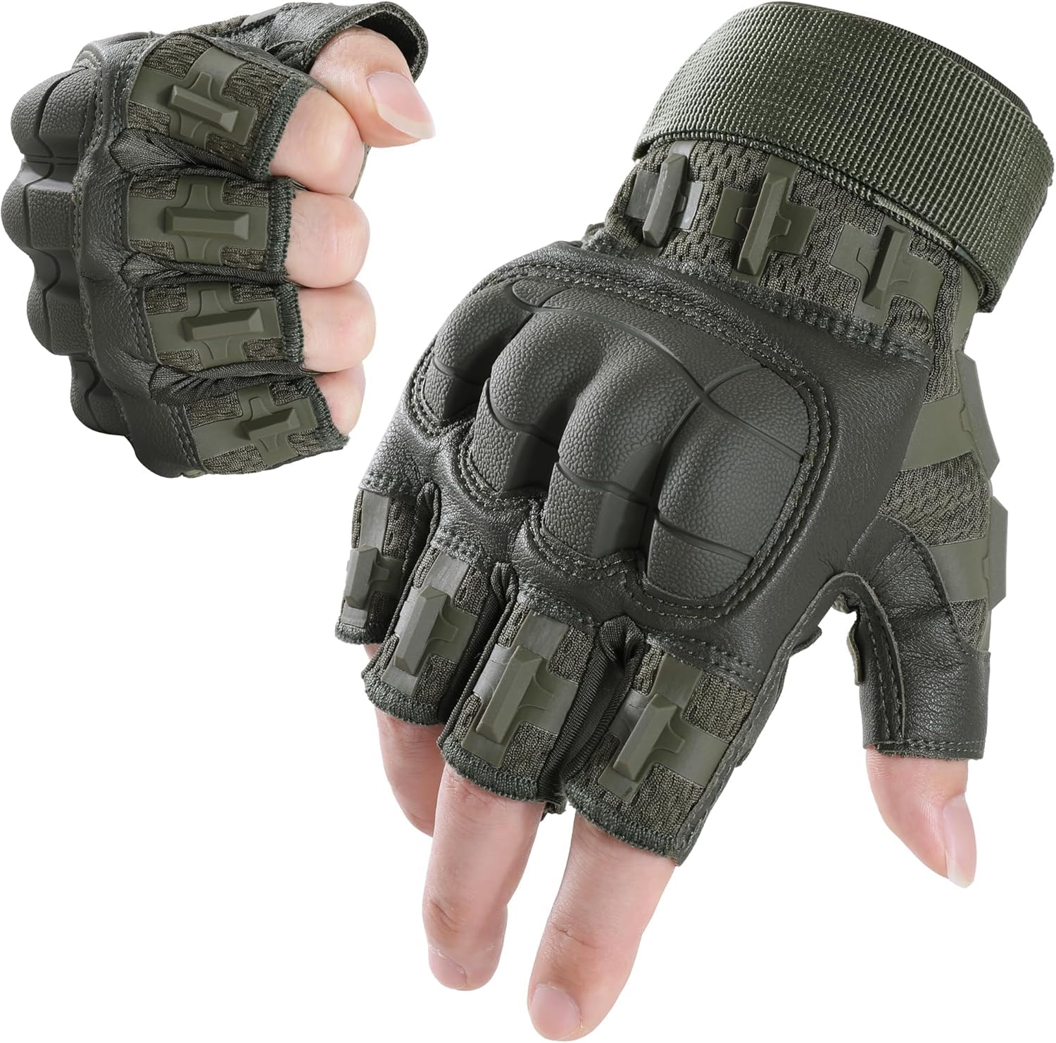 UCRAVO Motorcycle Riding Gloves for Men with Rubber Knuckle Protection Tactical Half Finger Anti-Slip Bike Gloves for Motorbike Riding, Cycling,Scooter,Touring,Racing,Off-Road & Summer Riding-image-23