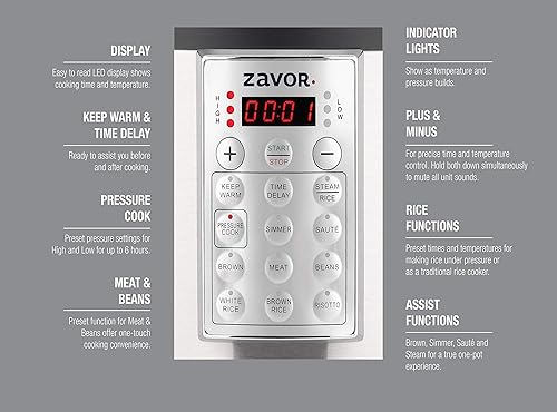 Miniatura 2 de Zavor Select - Olla a presión eléctrica de 6 cuartos y olla arrocera con olla interior antiadherente y acabado de acero inoxidable cepillado