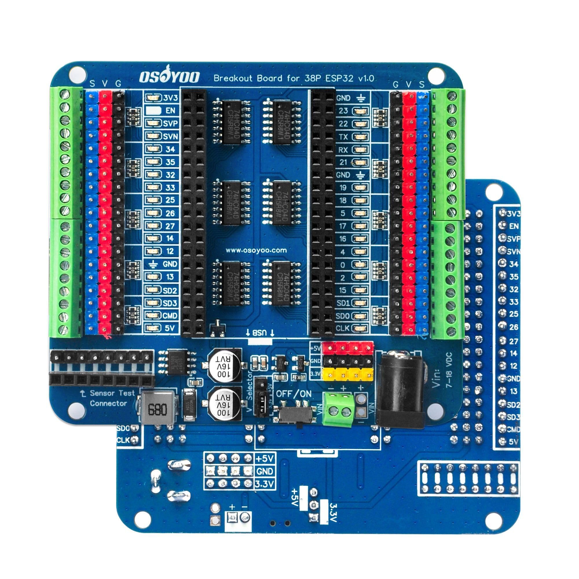 OSOYOO Scheda Breakout per scheda di espansione ESP32 a 38 pin con doppia intestazione 2x19P - Indicatori LED GPIO - ideale per prototipazione, sviluppo e apprendimento ESP32